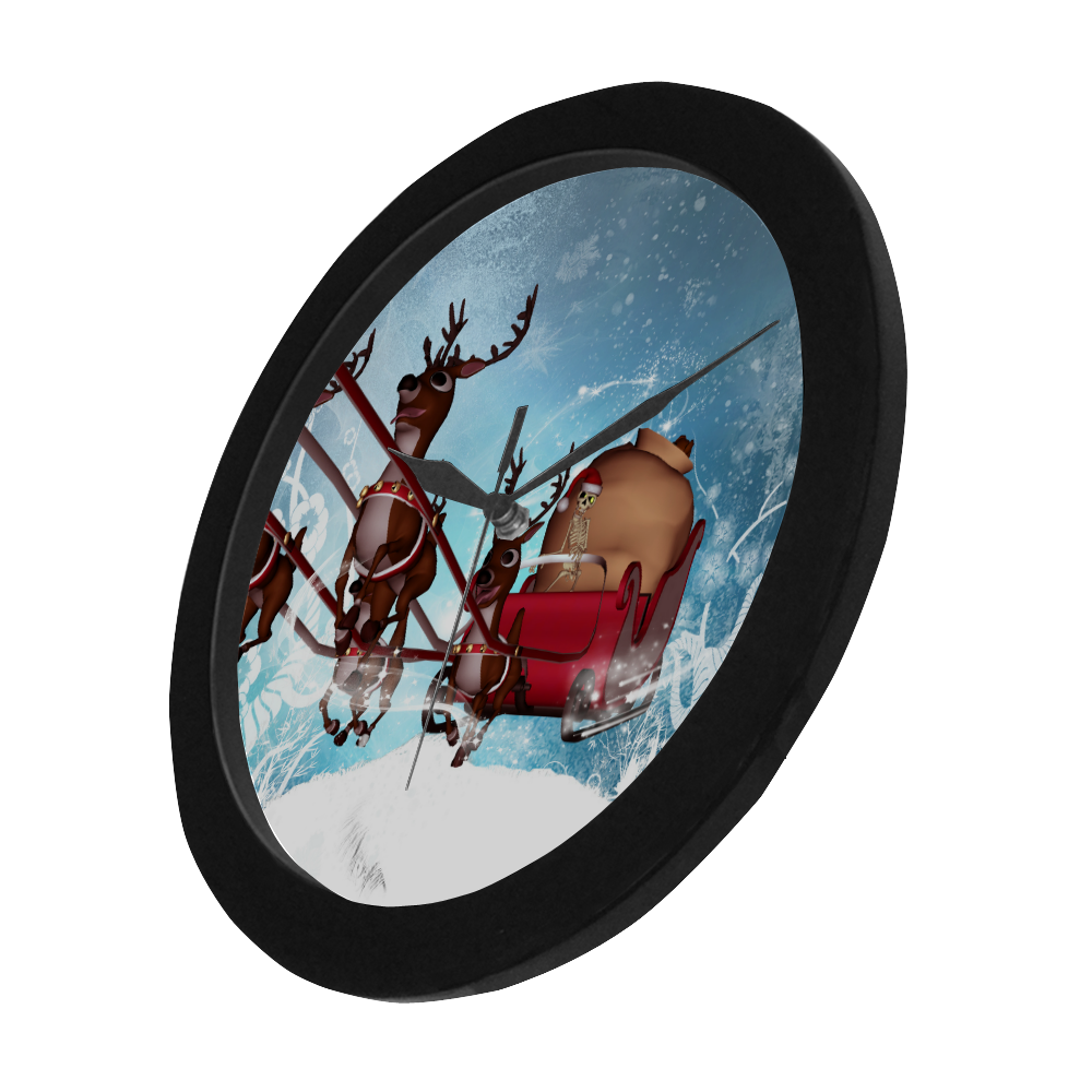 Christmas, funny skeleton with reindeer Circular Plastic Wall clock