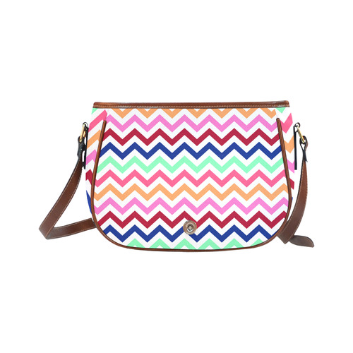Multicolor CHEVRONS Pattern Pink Turquoise Coral Blue Red Saddle Bag/Small (Model 1649) Full Customization