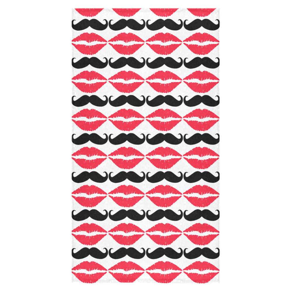 Red and Black Hipster Mustache and Lips Bath Towel 30"x56"