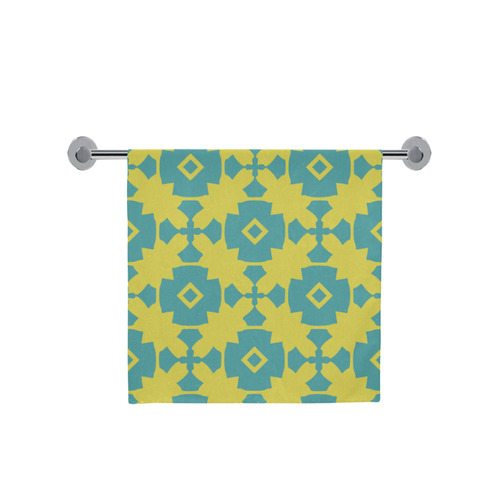 Yellow Teal Geometric Tile Pattern Bath Towel 30"x56"