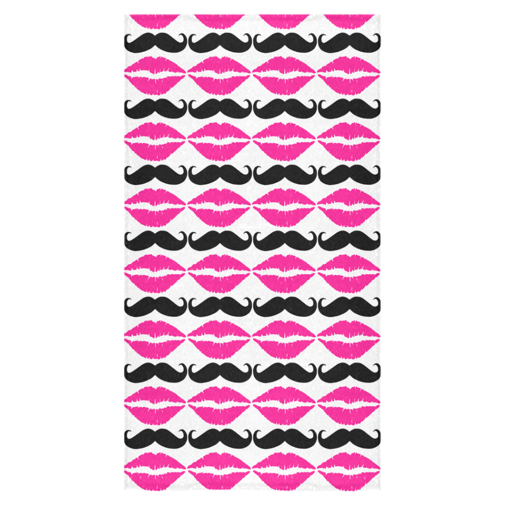 Pink and Black Hipster Mustache and Lips Bath Towel 30"x56"