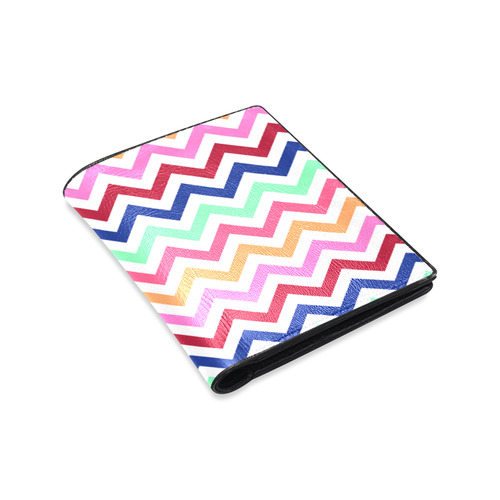 Multicolor CHEVRONS Pattern Pink Turquoise Coral Blue Red Men's Leather Wallet (Model 1612)