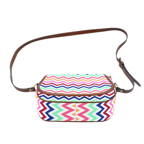 Multicolor CHEVRONS Pattern Pink Turquoise Coral Blue Red Saddle Bag/Small (Model 1649) Full Customization