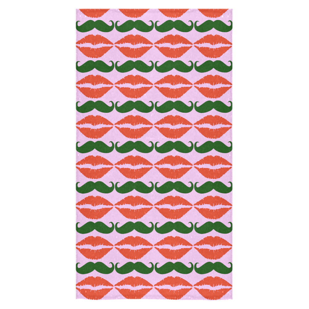 Red and Green Hipster Mustache and Lips Bath Towel 30"x56"
