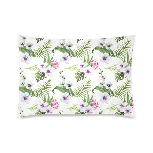 Tropical Hibiscus and Palm Leaves Custom Zippered Pillow Case 20"x30"(Twin Sides)