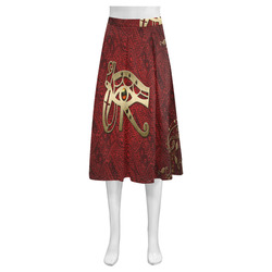 The all seeing eye in gold and red Mnemosyne Women's Crepe Skirt (Model D16)