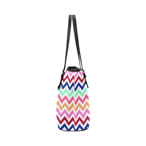 Multicolor CHEVRONS Pattern Pink Turquoise Coral Blue Red Leather Tote Bag/Large (Model 1651)