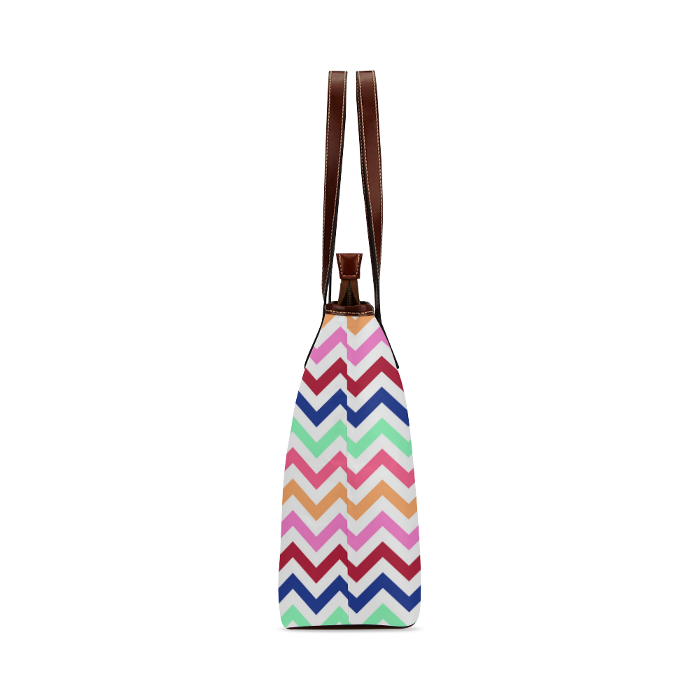 Multicolor CHEVRONS Pattern Pink Turquoise Coral Blue Red Shoulder Tote Bag (Model 1646)
