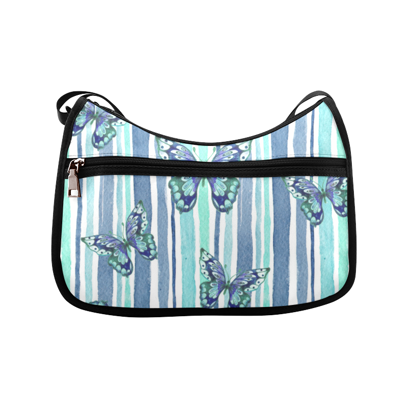 Watercolor Butterflies & Stripes Blue Cyan Crossbody Bags (Model 1616)