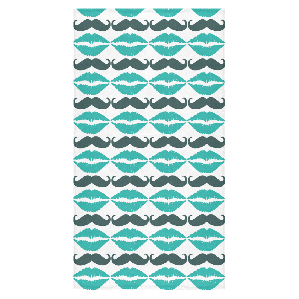Teal Hipster Mustache and Lips Bath Towel 30"x56"