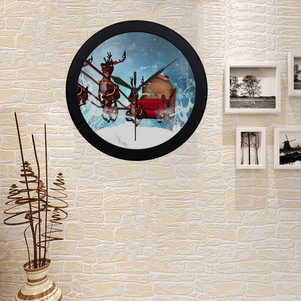 Christmas, funny skeleton with reindeer Circular Plastic Wall clock