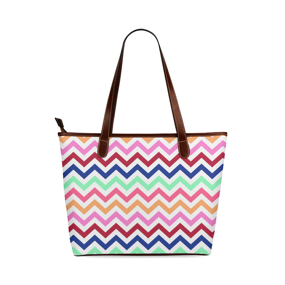Multicolor CHEVRONS Pattern Pink Turquoise Coral Blue Red Shoulder Tote Bag (Model 1646)
