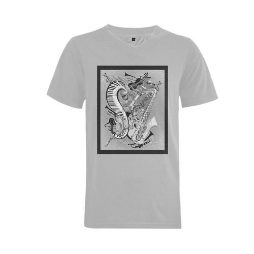 Funky Jazz Music Ink Design Men's V-Neck T-shirt  Big Size(USA Size) (Model T10)