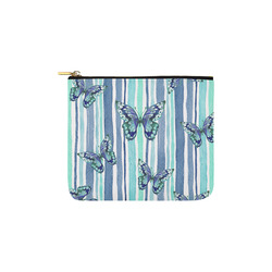 Watercolor Butterflies & Stripes Blue Cyan Carry-All Pouch 6''x5''