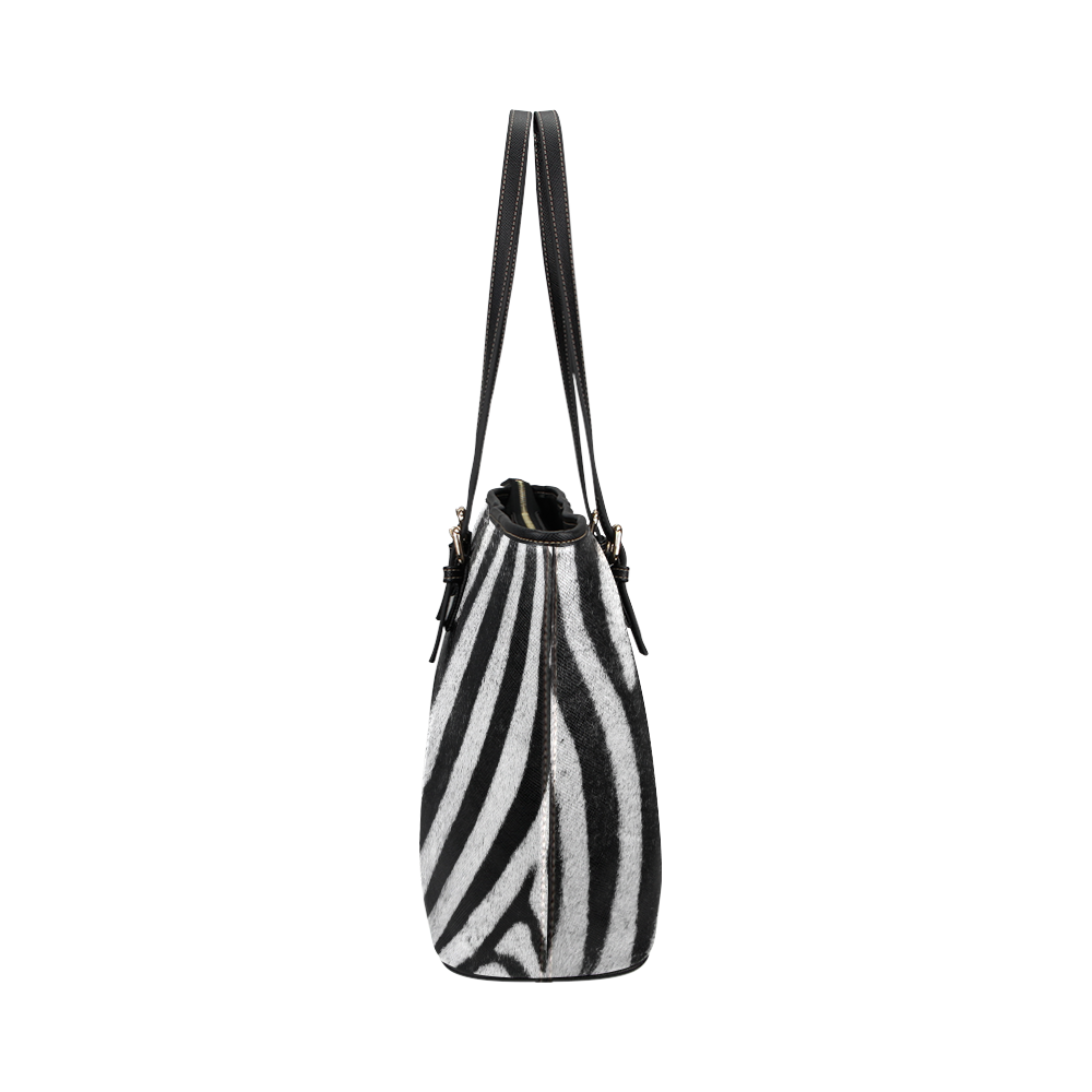Zebra Stripes Nature Pattern Leather Tote Bag/Large (Model 1651)