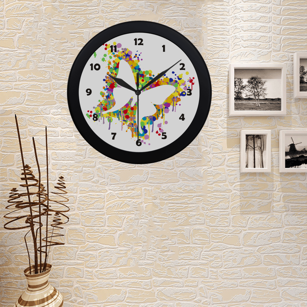 Dancing Butterfly Splash Circular Plastic Wall clock