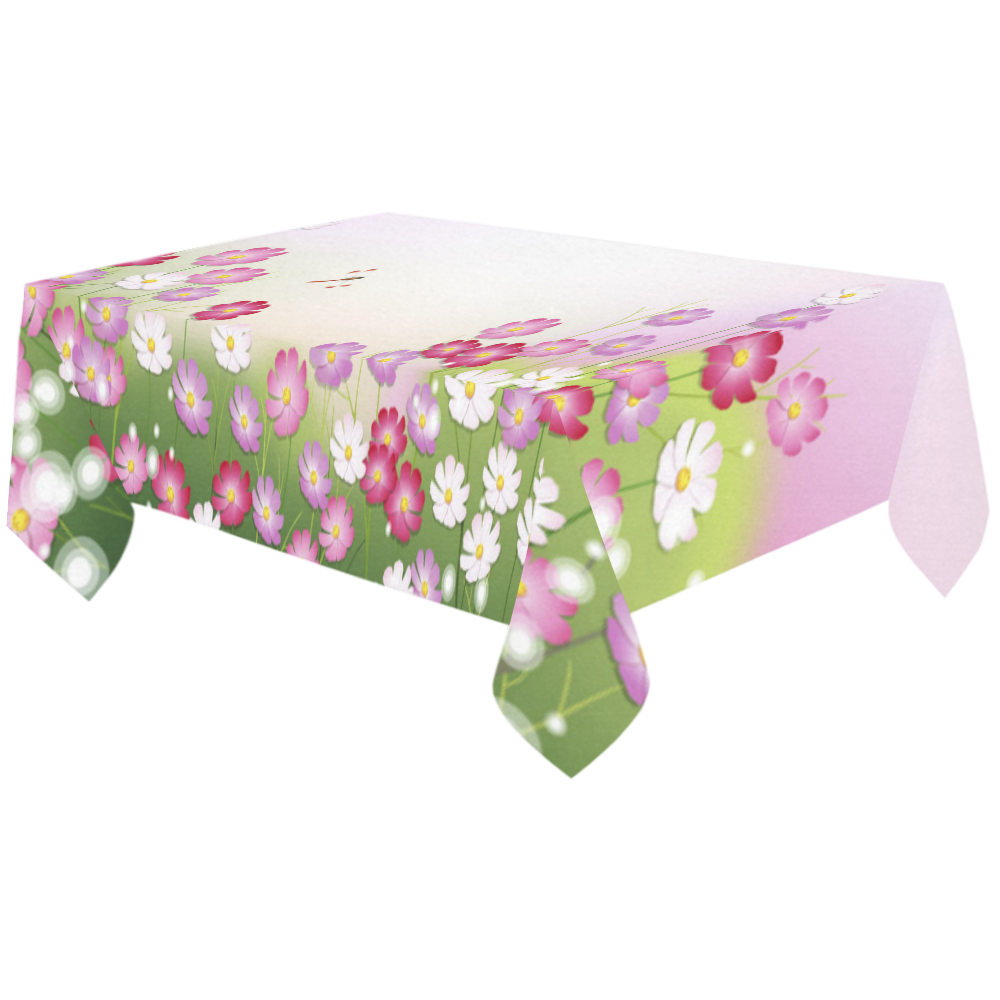 Cute Pink Flowers Dragonfly Floral Cotton Linen Tablecloth 60"x120"