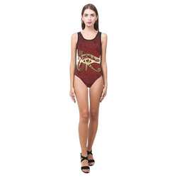 The all seeing eye in gold and red Vest One Piece Swimsuit (Model S04)