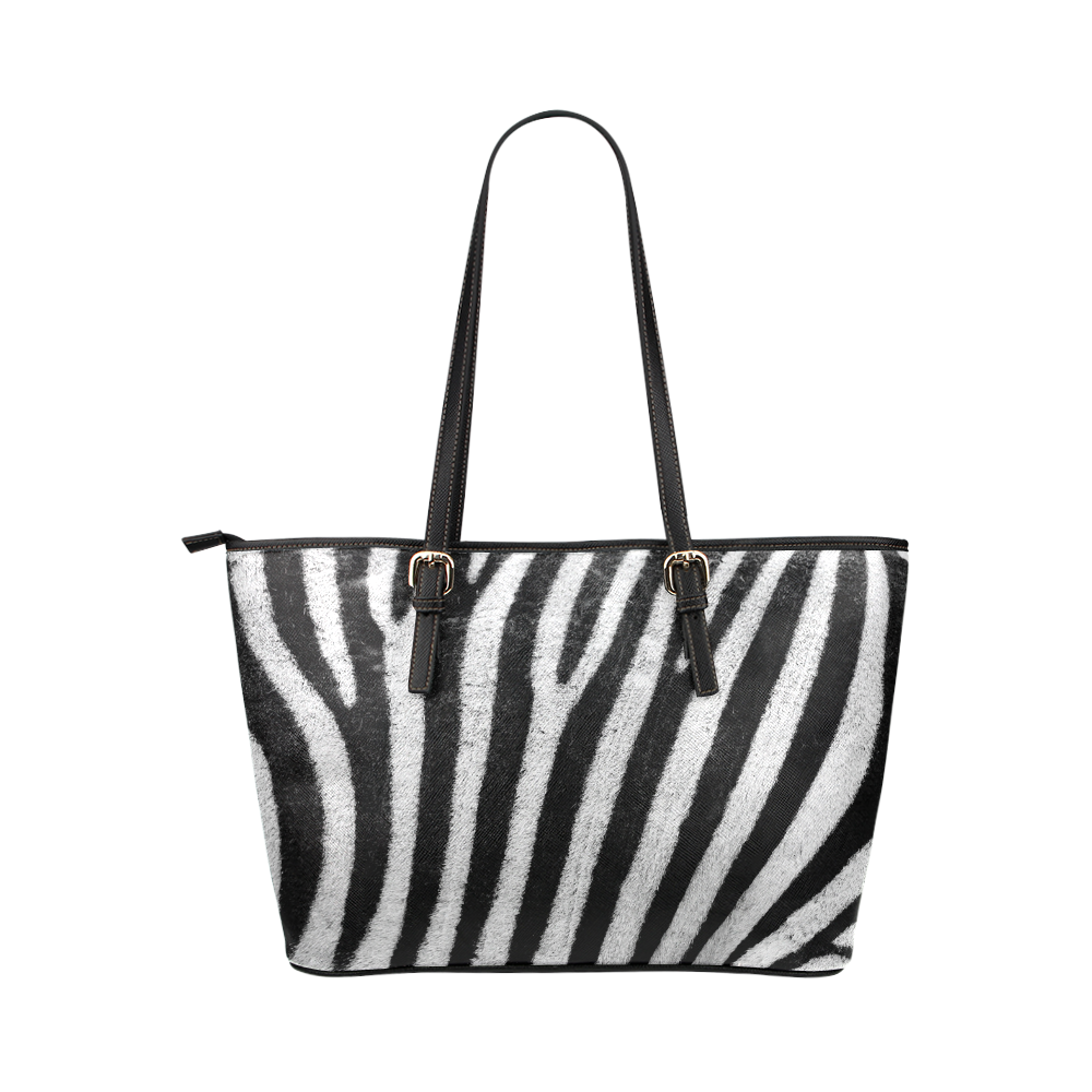 Zebra Stripes Nature Pattern Leather Tote Bag/Large (Model 1651)