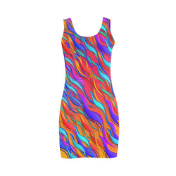 Colorful Curvy Waves Print Medea Vest Dress (Model D06)