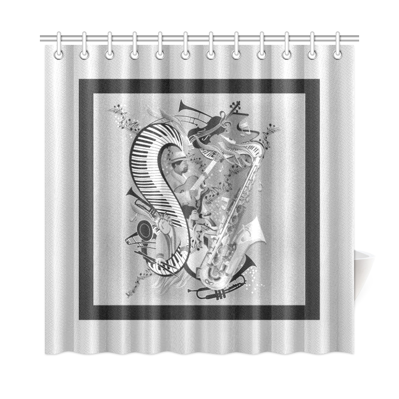 Black and White Jazz Music Decor by Juleez Shower Curtain 72"x72"