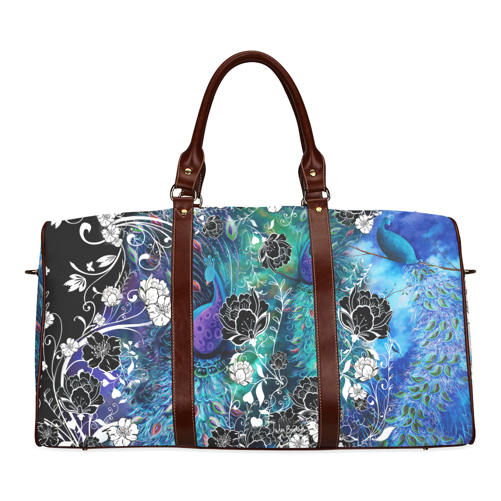 Peacock Feathers Flowers Colorful Waterproof Travel Bag/Large (Model 1639)