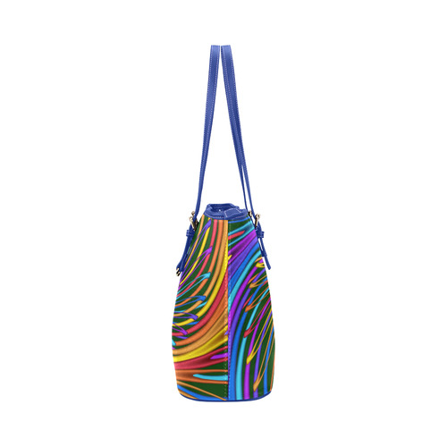 Hot Colors Rainbow Swirl Abstract Leather Tote Bag/Large (Model 1651)