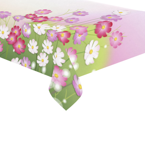Cute Pink Flowers Dragonfly Floral Cotton Linen Tablecloth 60"x120"