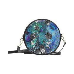 Peacock Feather Flower Design Round Handbag Colorful by Juleez Round Sling Bag (Model 1647)