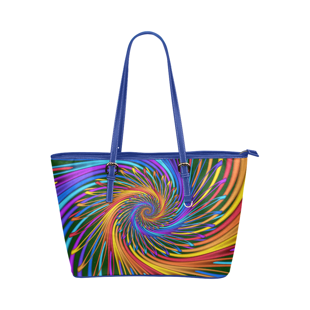 Hot Colors Rainbow Swirl Abstract Leather Tote Bag/Large (Model 1651)