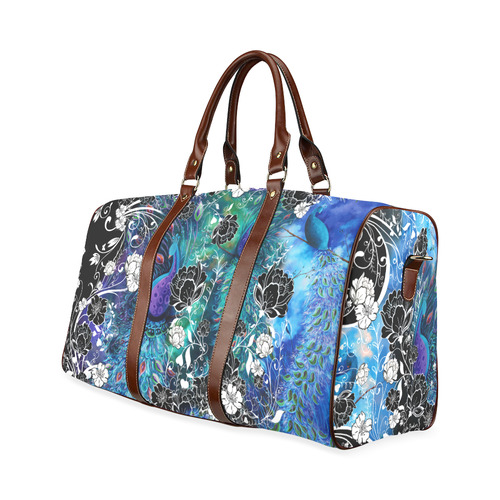 Peacock Feathers Flowers Colorful Waterproof Travel Bag/Large (Model 1639)