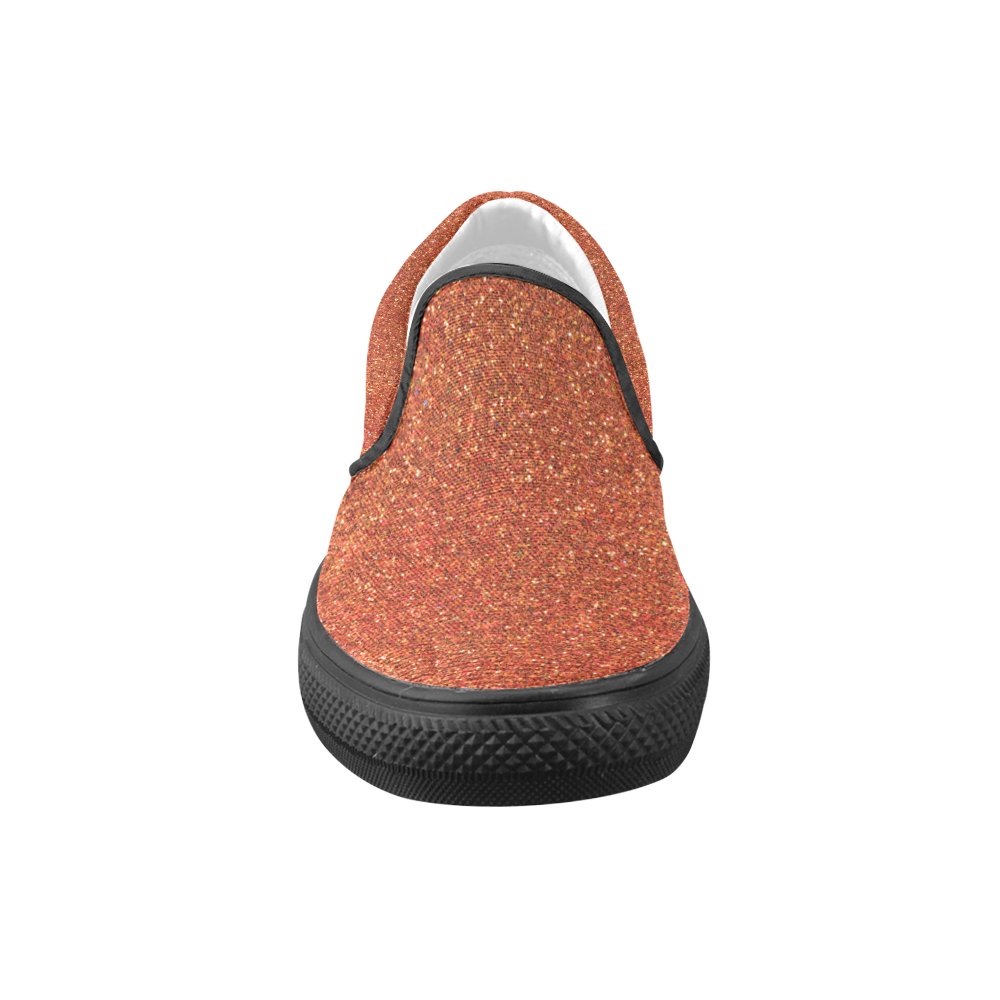 Sparkles Orange Glitter Women's Unusual Slip-on Canvas Shoes (Model 019)