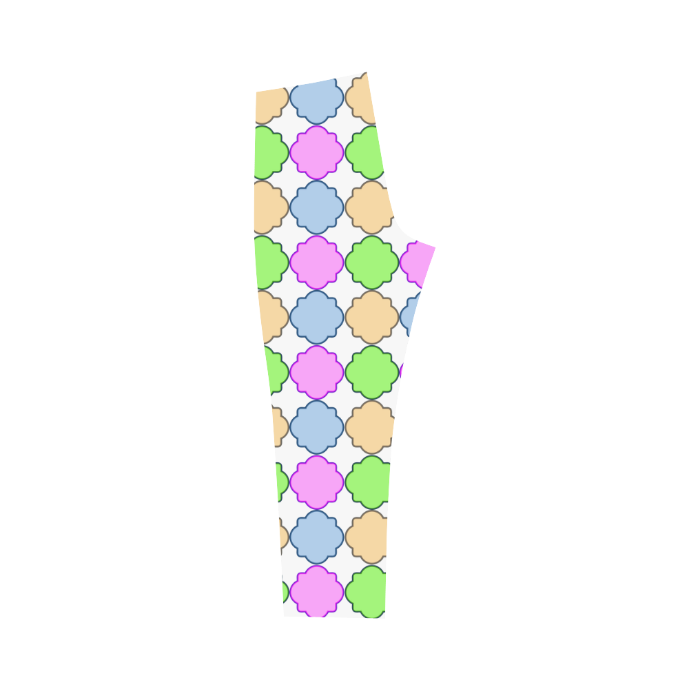 Bright Pastel Geometric Quatrefoil Capri Legging (Model L02)