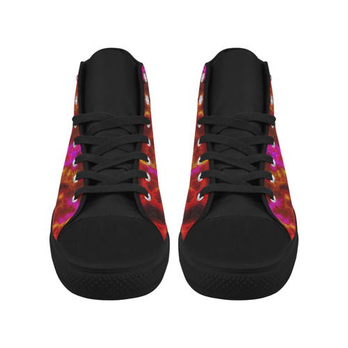 Red Pink Yellow Knitting in Fractal Style Aquila High Top Microfiber Leather Women's Shoes (Model 032)