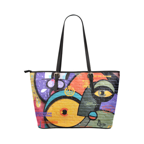 Amsterdam Graffiti Wall Art Leather Tote Bag/Small (Model 1651)