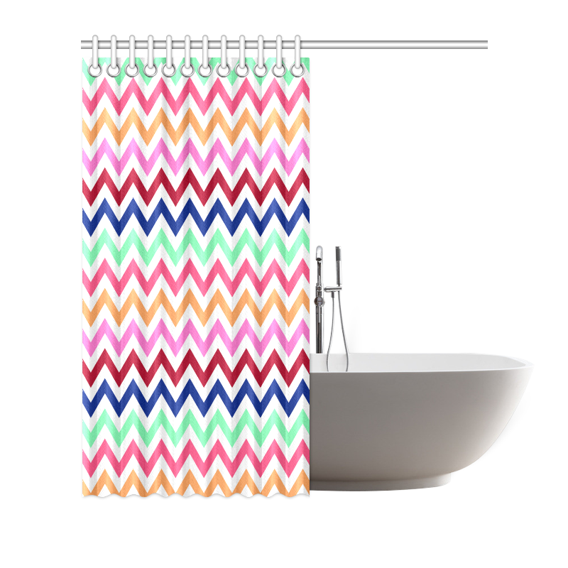 CHEVRONS Pattern Multicolor Pink Turquoise Coral Blue Red Shower Curtain 72"x72"
