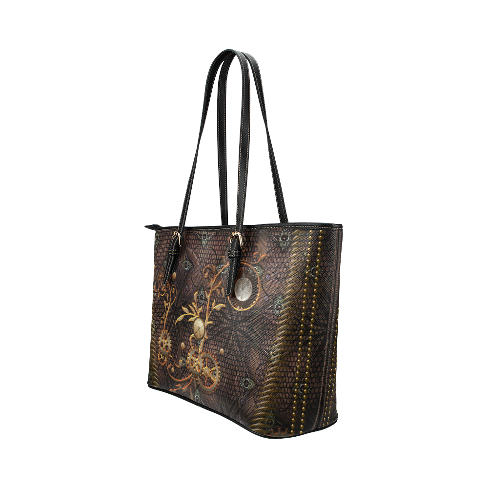 Steampunk, gallant design Leather Tote Bag/Large (Model 1651)