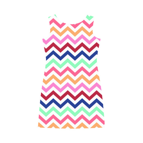 CHEVRONS Pattern Multicolor Pink Turquoise Coral Blue Red Round Collar Dress (D22)