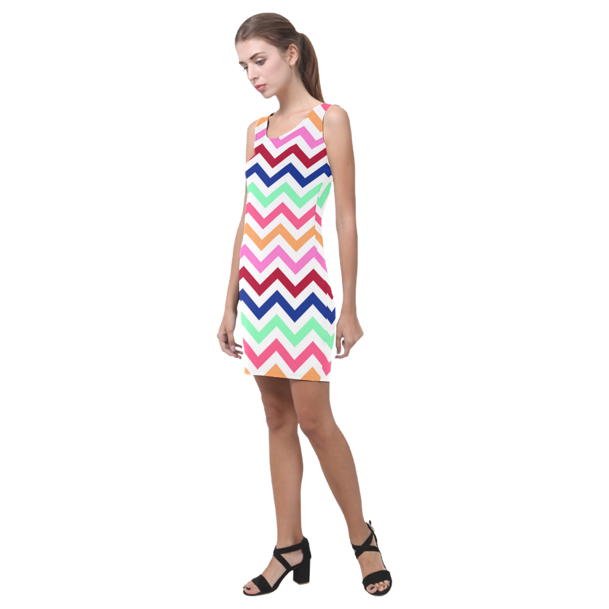 CHEVRONS Pattern Multicolor Pink Turquoise Coral Blue Red Medea Vest Dress (Model D06)