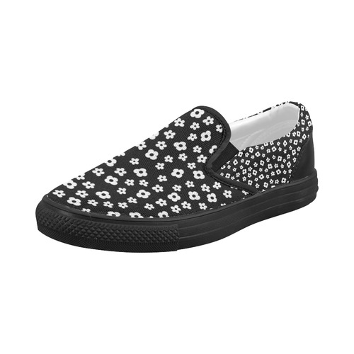 PATTERN Black White Flower Floral Women's Slip-on Canvas Shoes (Model 019)