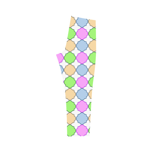 Bright Pastel Geometric Quatrefoil Capri Legging (Model L02)