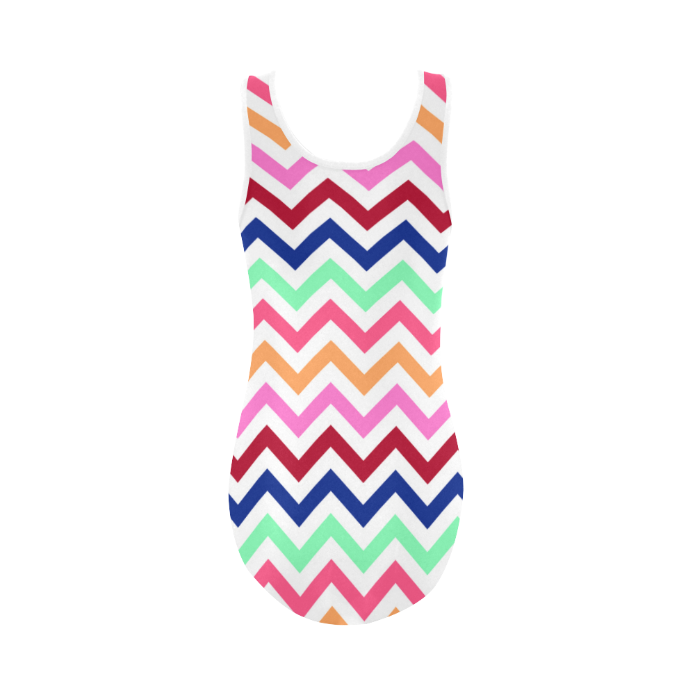 CHEVRONS Pattern Multicolor Pink Turquoise Coral Blue Red Vest One Piece Swimsuit (Model S04)