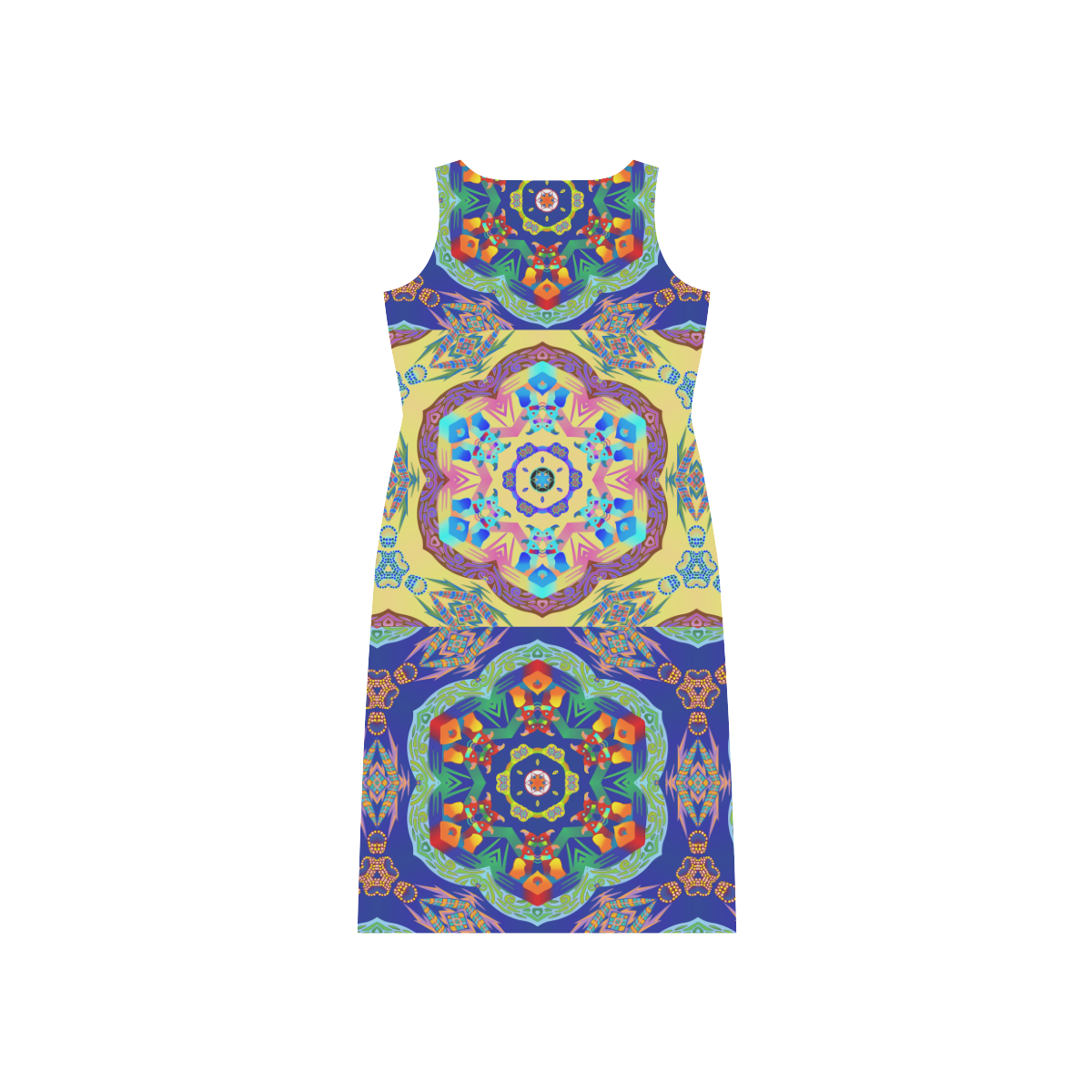 Parrots in the Mosaic of Life by Sarah NZ Phaedra Sleeveless Open Fork Long Dress (Model D08)