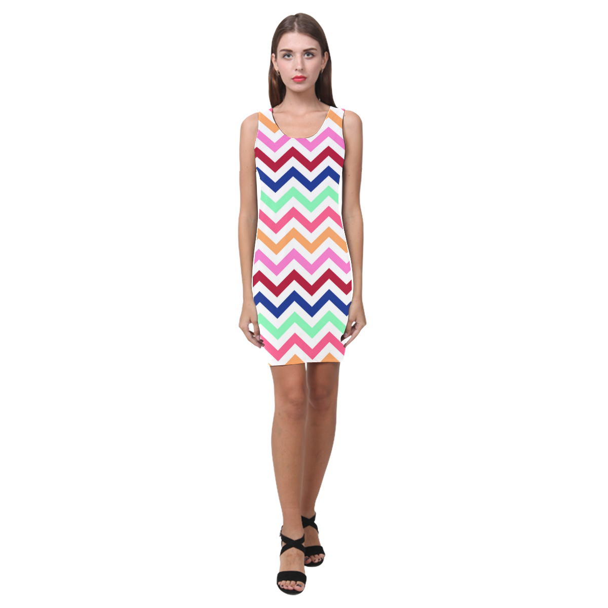 CHEVRONS Pattern Multicolor Pink Turquoise Coral Blue Red Medea Vest Dress (Model D06)