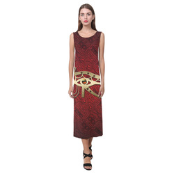 The all seeing eye in gold and red Phaedra Sleeveless Open Fork Long Dress (Model D08)