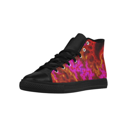 Red Pink Yellow Knitting in Fractal Style Aquila High Top Microfiber Leather Women's Shoes (Model 032)