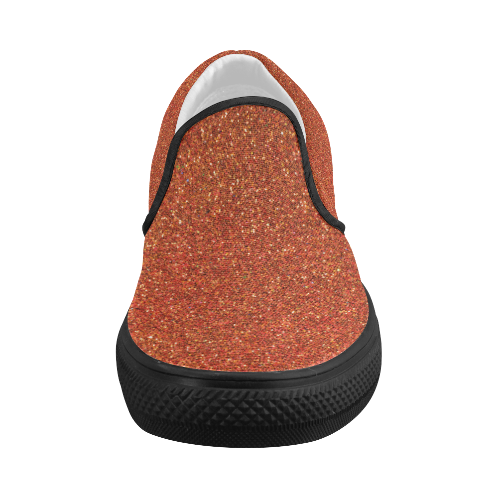 Sparkles Orange Glitter Women's Slip-on Canvas Shoes (Model 019)