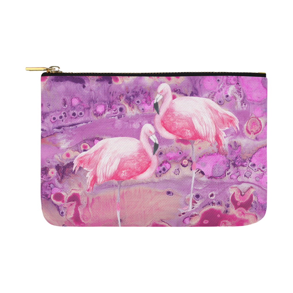 Flamingos Batik Paint Background Pink Violet Carry-All Pouch 12.5''x8.5''