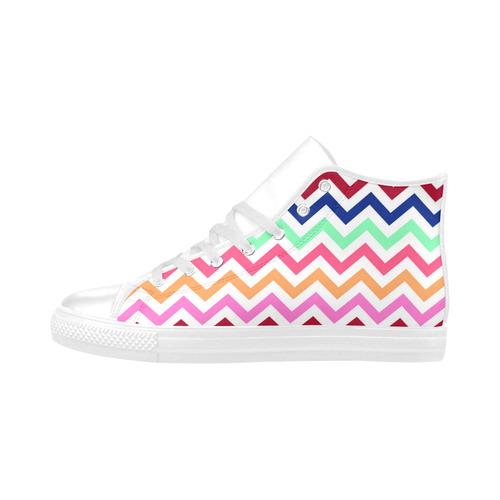 CHEVRONS Pattern Multicolor Pink Turquoise Coral Blue Red Aquila High Top Microfiber Leather Women's Shoes (Model 032)
