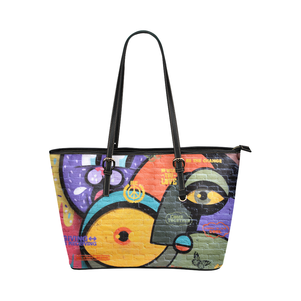 Amsterdam Graffiti Wall Art Leather Tote Bag/Small (Model 1651)